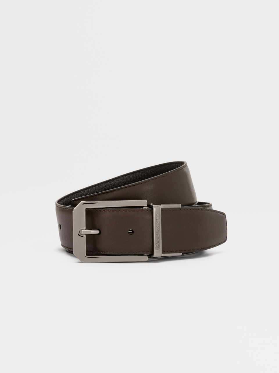 Light Brown Hand-buffed Leather and Black Grained Leather Reversible Belt